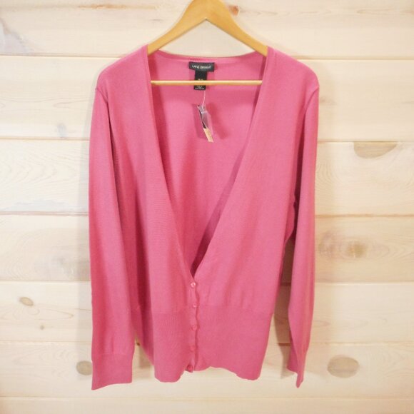 NWT Lane Bryant Women's Sz 18 20 Deep V-Neck Long Sleeve Cardigan Sweater Pink - Picture 1 of 10